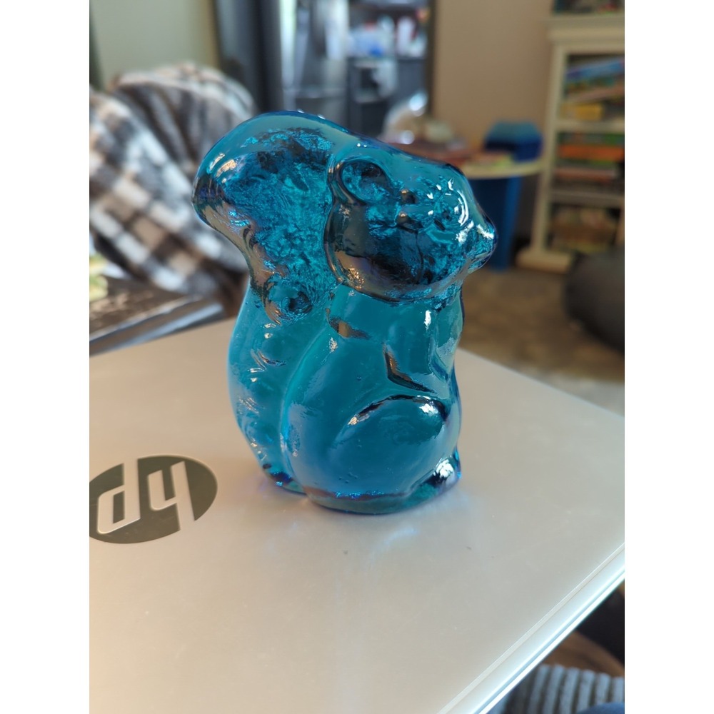 Vintage 1950s Viking Glass Co. Bluenique Squirrel Paperweight Bookend